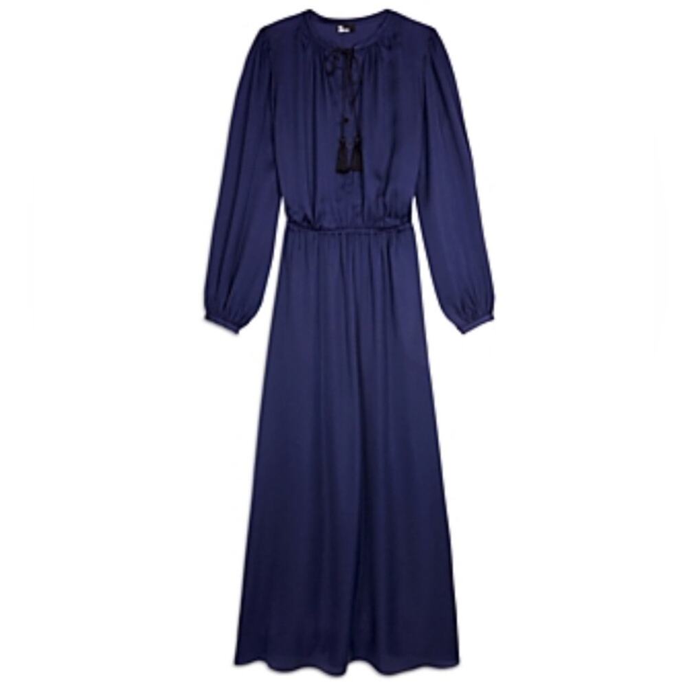 THE KOOPLES PLAIN COLOR LONG SLEEVE MAXI DRESS IN NIGHT BLUE SIZE 1 S